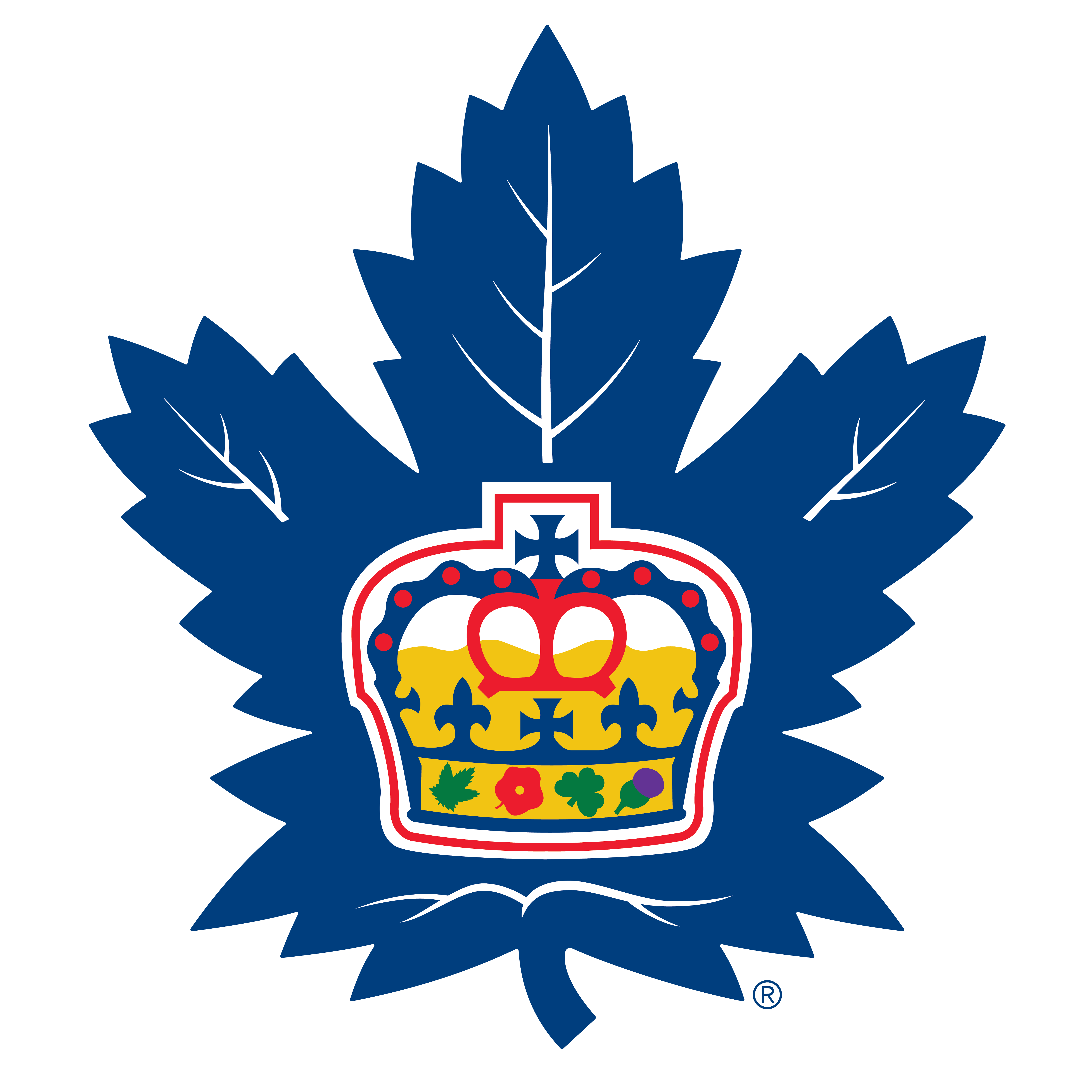 Toronto Marlies blue leaf logo with crown in centre.